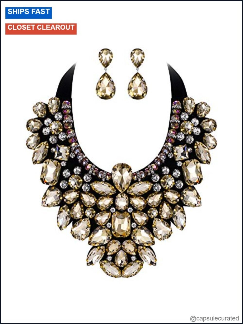 Crystal Rhinestone Statement Jewelry Set - Necklace & Earrings